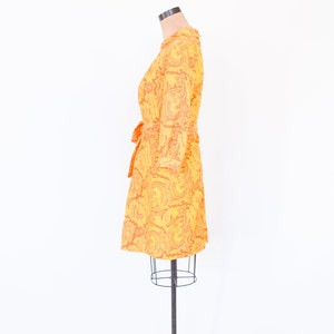 1960s Orange Yellow Print Dress 60s Yellow & Orange Nylon Print Shift Twiggy Medium image 4