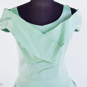 1950s Iridescent Mint Green Taffeta Cocktail Dress 50s Green Taffeta Party Dress Small image 5