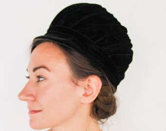 1960s Black Velvet Hat | 60s Black Velvet Bubble Hat | Jackie O | Jean Sutton