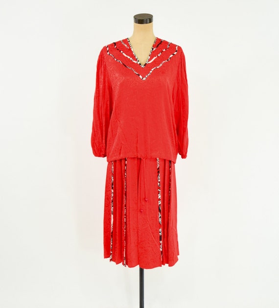 1980s Diane Freis Outfit | 1980s Red Skirt Blouse… - image 3