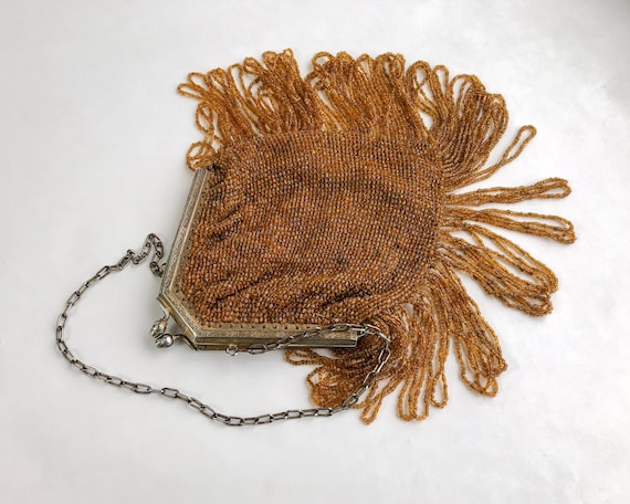 1900s Gold Beaded Evening Handbag | 1910s Gold Lo… - image 9