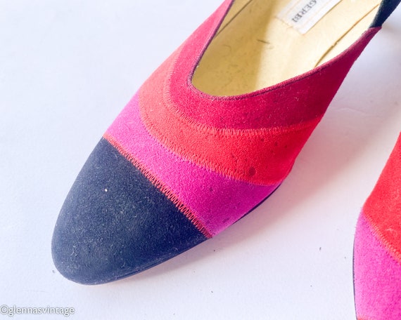 1980s Red Suede Colorful Pumps | 80s Hot Pink & R… - image 4