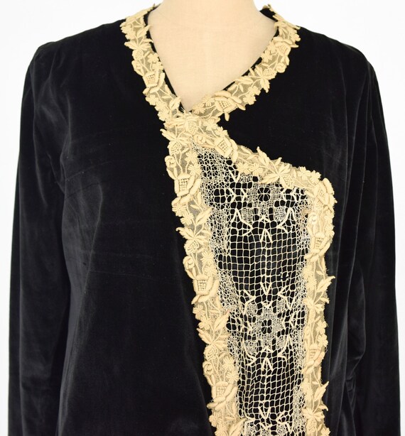 1920s Black Flapper Dress | 20s Black Cotton Velv… - image 7
