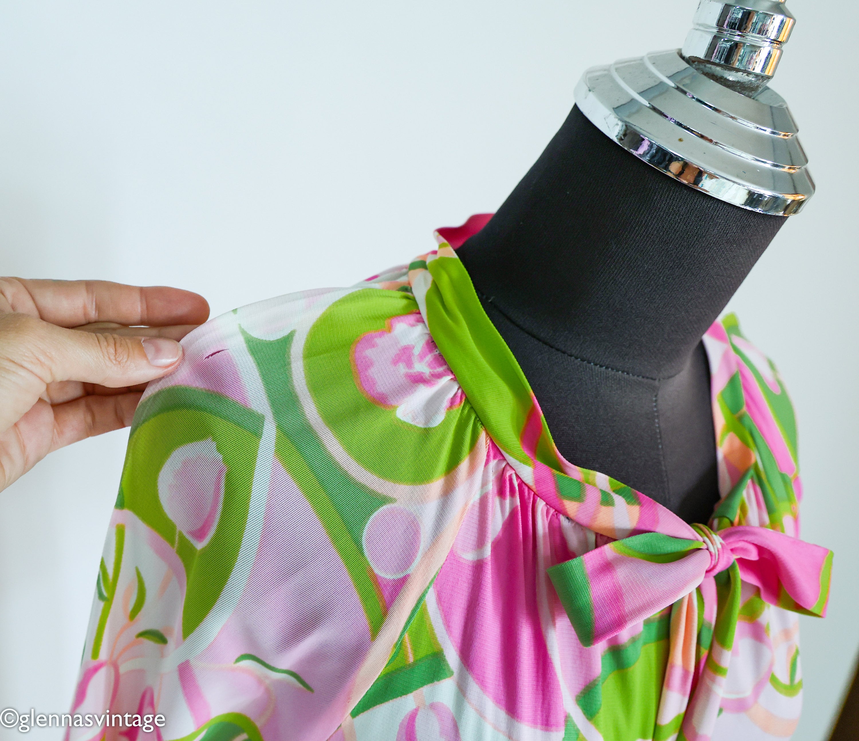 green and pink dressing gown Pink+Green Floral Block Print Dressing Gown