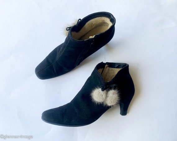 1950s Black Suede Short Boots | 50s Black Suede B… - image 2