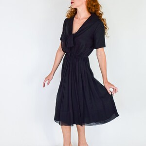 1950s Black Chiffon Dress 50s Black Chiffon Party Dress Sophisticated Miss Medium image 6