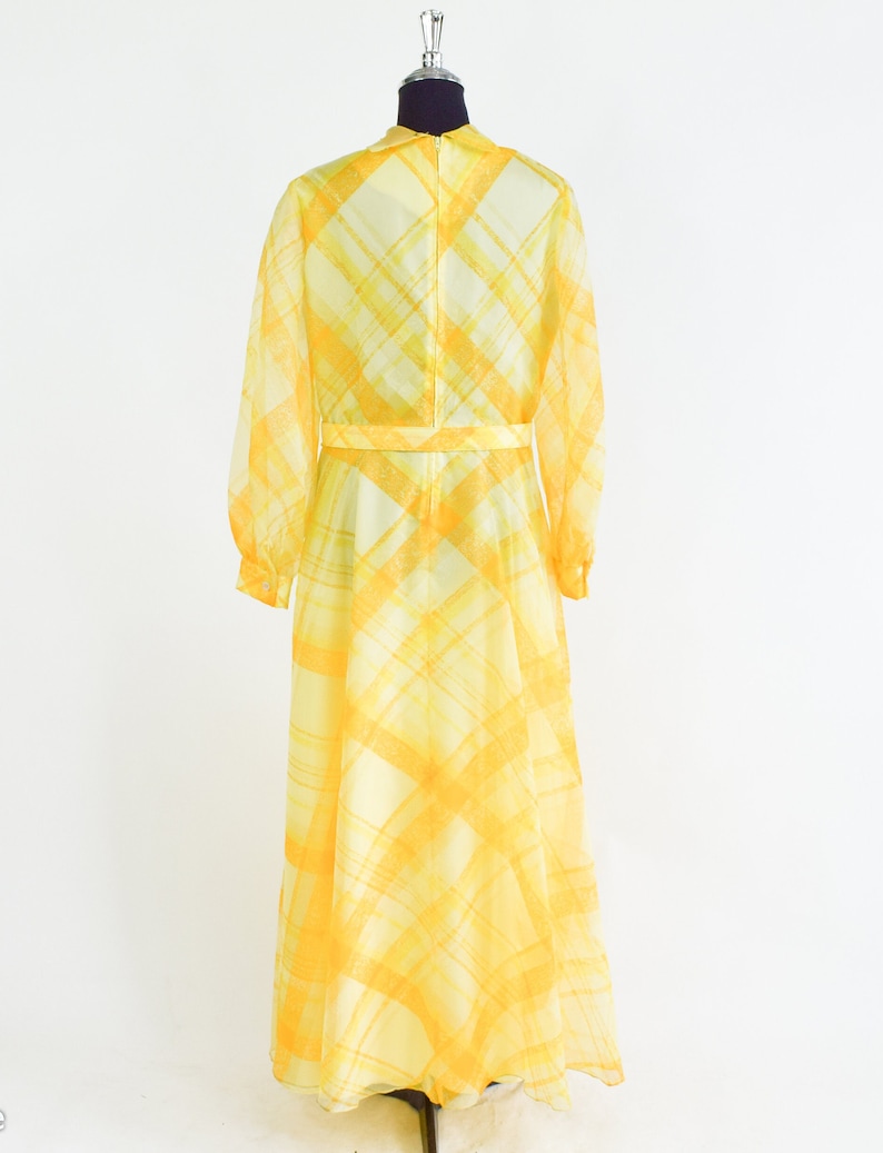 1970s Yellow Plaid Maxi Dress 70s Yellow Evening Dress Yellow Bridesmaid Dress Avalon Classics Size 10 & 16 image 6