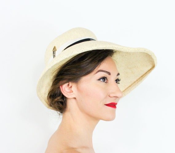 1960s Creme Large Brim Hat 60s White 