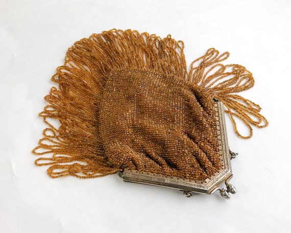 1900s Gold Beaded Evening Handbag | 1910s Gold Lo… - image 3