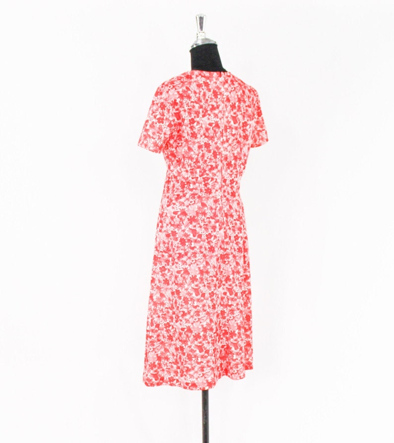 1960s Red Floral Day Dress 60s Red & White Flower Dress Medium image 4