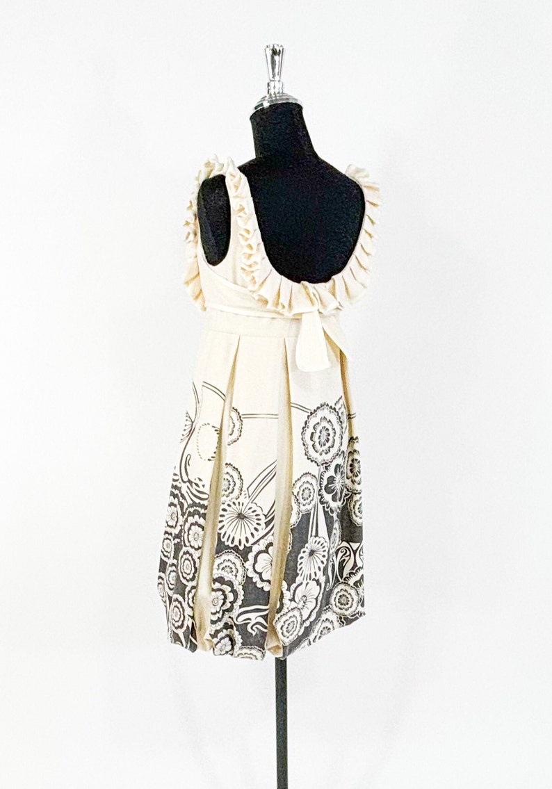 1990s White Wool Sleeveless Dress 90s Creme & Gray Print Wool Sundress WangWei Gallery S image 5