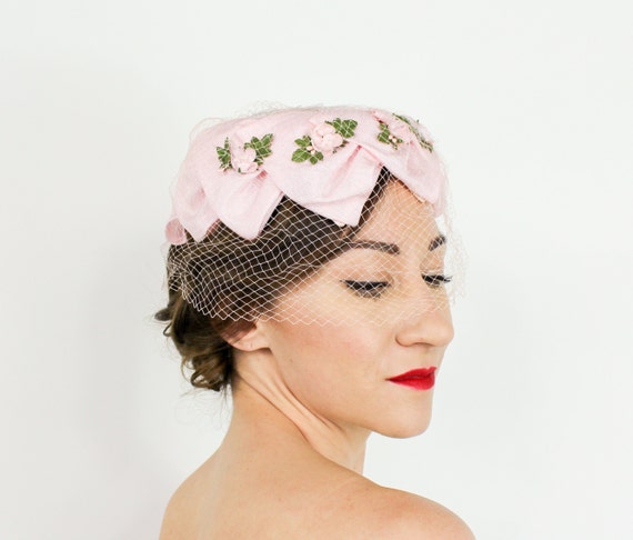 1950s Pink Petal Fascinator | 50s Pink Ring Hat