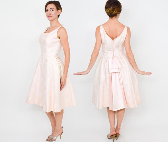 1950s Pink Brocade Party Dress | 50s Pink Brocade
