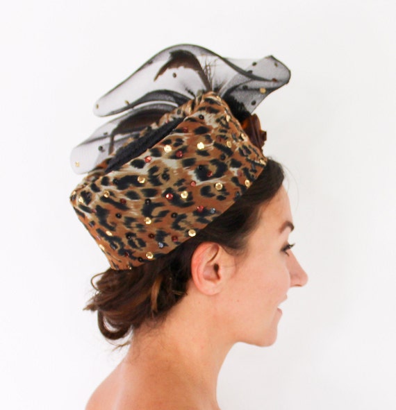 1980s Leopard Hat | Leopard Fascinator - image 3