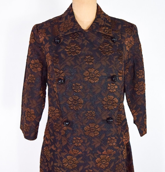 1960s Brown Brocade Suit | 60s Black & Brown Broc… - image 8