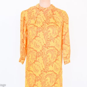 1960s Orange Yellow Print Dress 60s Yellow & Orange Nylon Print Shift Twiggy Medium image 9