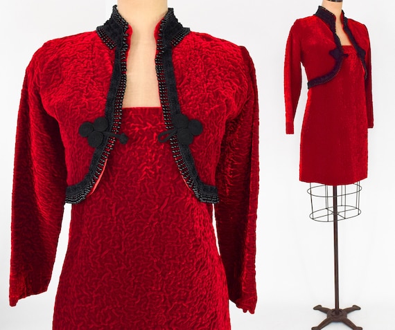 1960s Red Velvet Dress & Jacket | 60s Red Velvet … - image 1