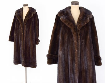 1950s Brown Mink Coat | 50s Dark Brown Mink Coat | Full Length Mink Coat | John Bros. N.Y. | Large
