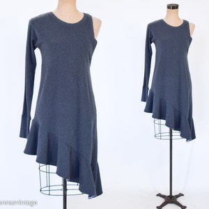 2000s Gray Knit Dress Gray Sweatshirt Dress Asymmetrical Gray Sport Dress ATKO Small image 1