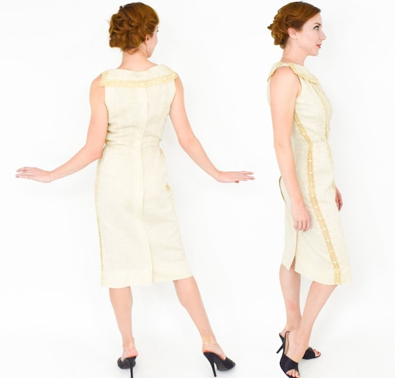 1950s Beige Irish Linen Dress | 50s Beige Creme L… - image 2