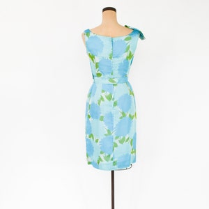 1950s Turquoise Blue Floral Party Dress 50s Blue Silk Chiffon Cocktail Dress Medium image 6