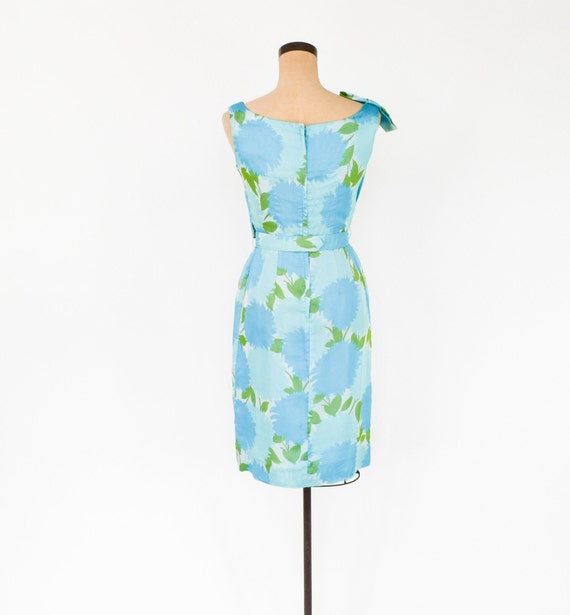 1950s Turquoise Blue Floral Party Dress | 50s Blu… - image 6