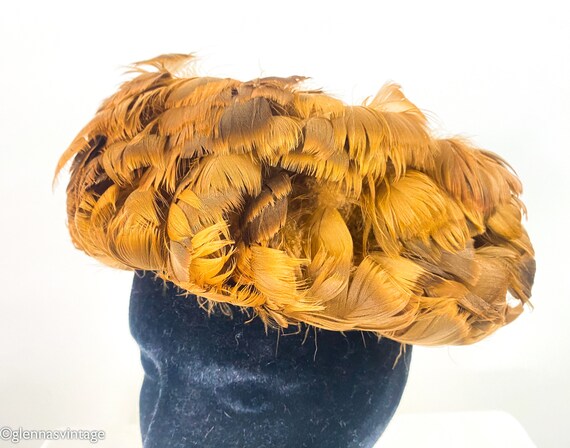 1960s Gold Feather Hat | 60s Gold & Brown Feather… - image 7