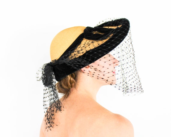 1940s Wide Brim Straw Hat | 40s Straw & Black Velv