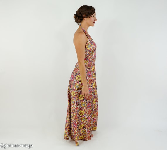 1970s Flowered Metallic Halter Maxi Dress Jacket … - image 10