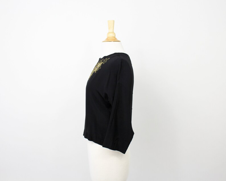 Elaine Blouse 40s Black Crepe Blouse Medium Soutache /& Rhinestone Blouse