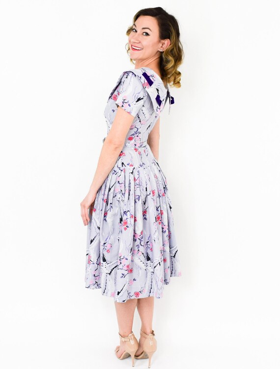 1950s Lavender Cotton Print Dress | 50s Purple No… - image 8