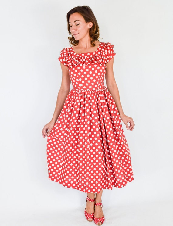 1940s Red & White Polka Dot Dress | 40s Red Polka… - image 4