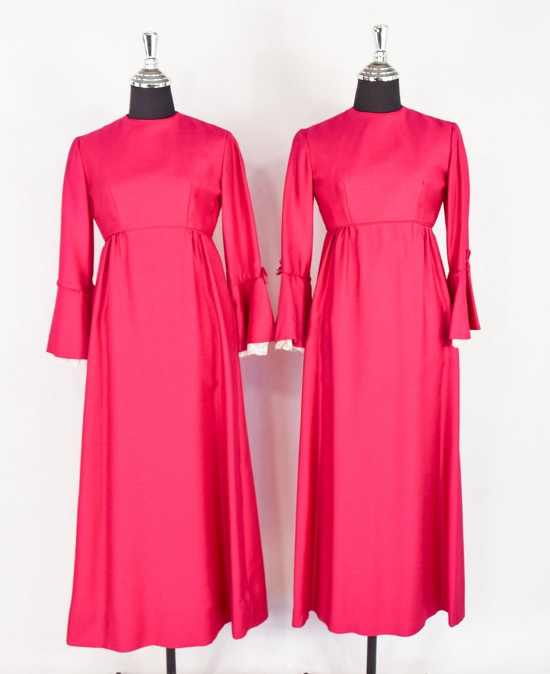 1960s Hot Pink Maxi Dress 60s Fuchsia Evening Dress Set Bridesmaid Dress Lorrie Deb XS & Small image 2