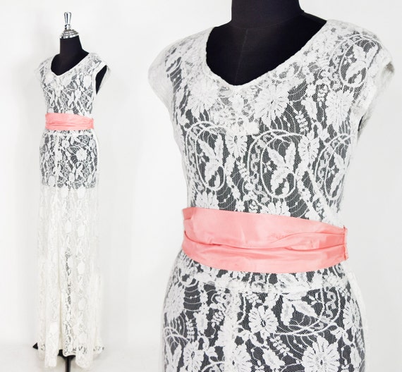 1930s White Lace Gown | 30s White Sleeveless Dress