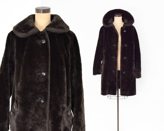 1960s Brown Faux Fur Coat | 60s Brown Faux Shirre… - image 4