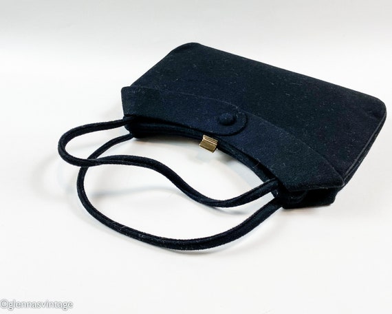 1950s Black Wool Evening Handbag | 50s Black Wool… - image 5