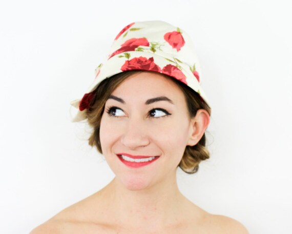 1950s White & Red Flower Hat | 50s Red Rose Flowe… - image 3