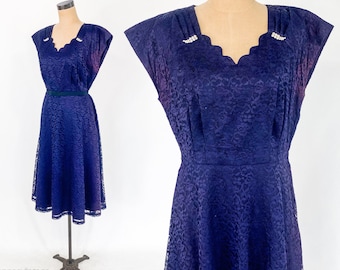 1940er Jahre Marinespitze Cocktailkleid | KerryBrooke, Strass-Clips, Groß