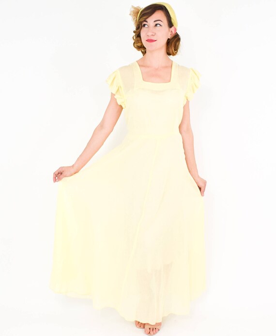 1940s Yellow Cotton Party Dress | 40s Yellow Shee… - image 3