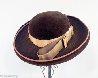 Vintage Bows Hat Scalloped Chocolate Brown Wool Calot Cap - Etsy display picture 1