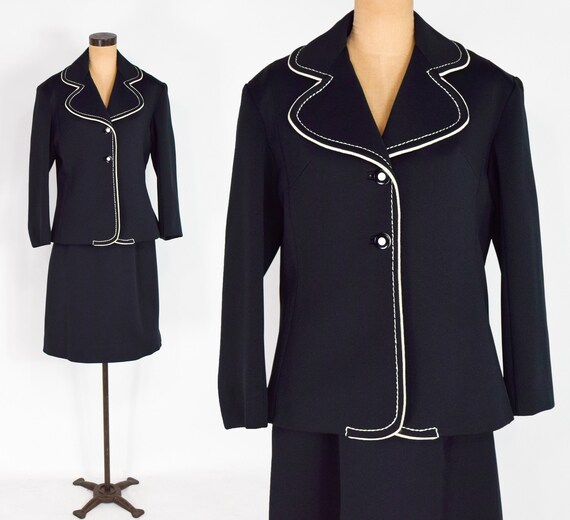 1970s Black Polyester Knit Suit | 70s Black Polyes