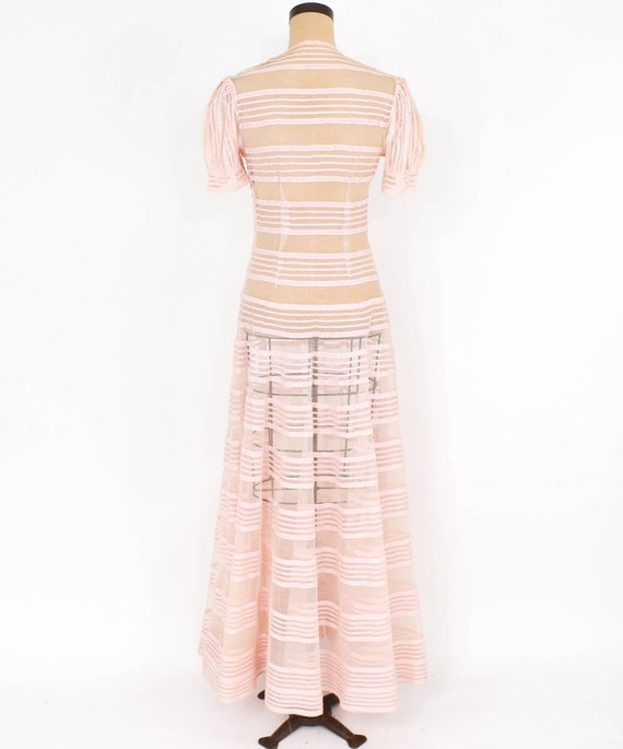 1930s Pink Evening Gown | 30s Pink Striped Tulle … - image 4