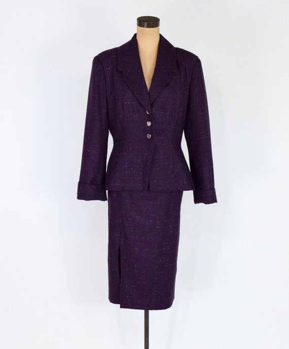 1980s Purple Wool Suit | 80s Eggplant Wool Tweed … - image 3