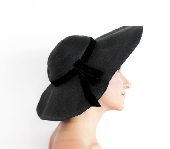 1940s Black Wide Brim Hat | 40s Black Saucer Hat … - image 4