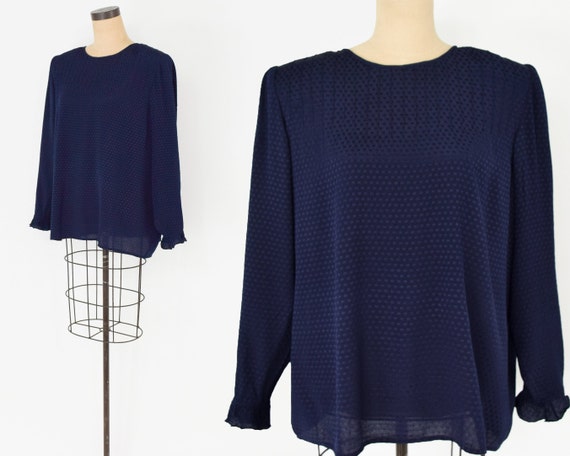 1980s Valentino Silk Blouse | 80s Navy Silk Crepe