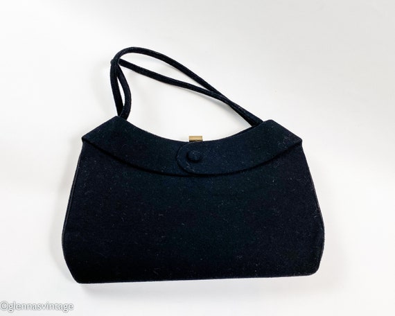 1950s Black Wool Evening Handbag | 50s Black Wool… - image 3