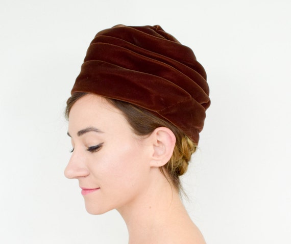 1920s Brown Turban Hat | 20s Brown Silk Velvet Tur