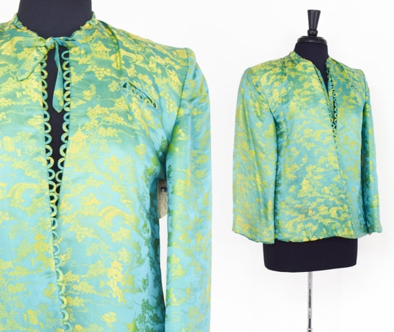 1940s Green Silk Brocade Jacket |  40s Gold & Tur… - image 2