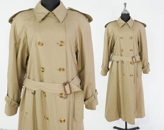 1970s Aquascutum Trench Coat | Vintage Beige Raincoat | England Made, Medium