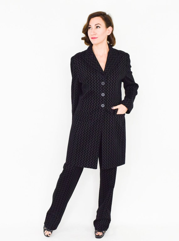 1990s Black Cotton Denim Pantsuit  | 90s Black & … - image 3